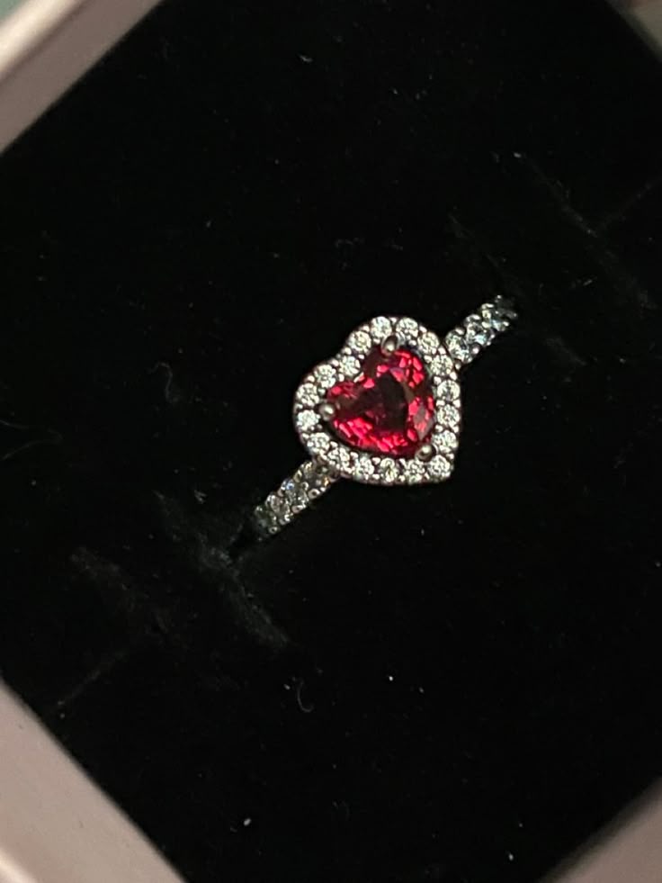 Ruby Red Heart CZ Silver Ring - box view