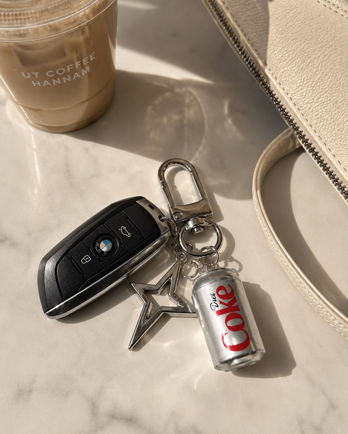 Diet Coke Star Charm Keychain with BMW car key