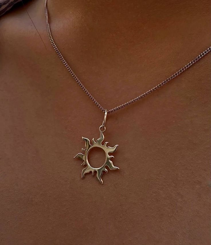 Gold Sun Flame Pendant Necklace