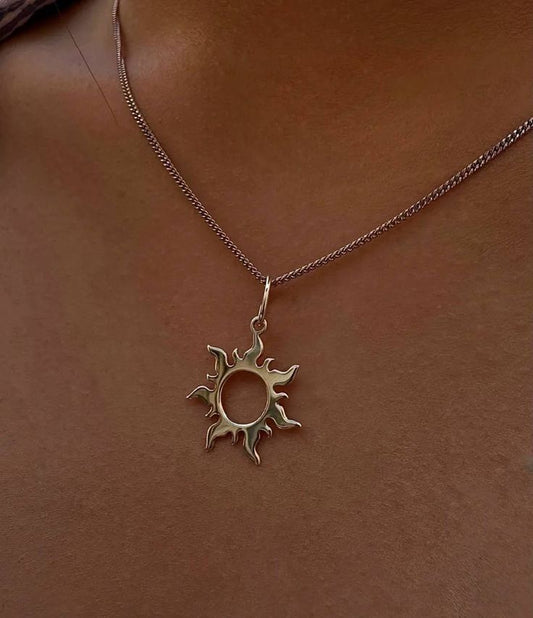 Gold Sun Flame Pendant Necklace