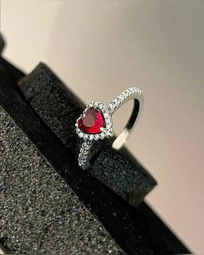 Ruby Red Heart CZ Silver Ring - product view