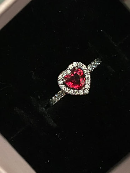 Ruby Red Heart CZ Silver Ring - box view