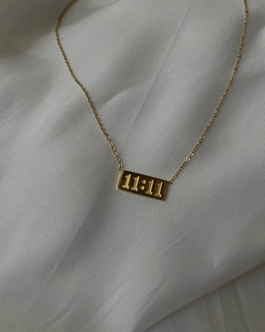 Gold 11:11 Angel Number Bar Pendant Necklace
