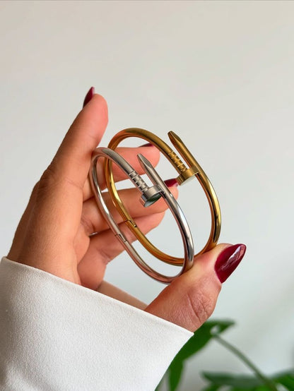 Nail Bangle Bracelet Set - hand holding both bangles