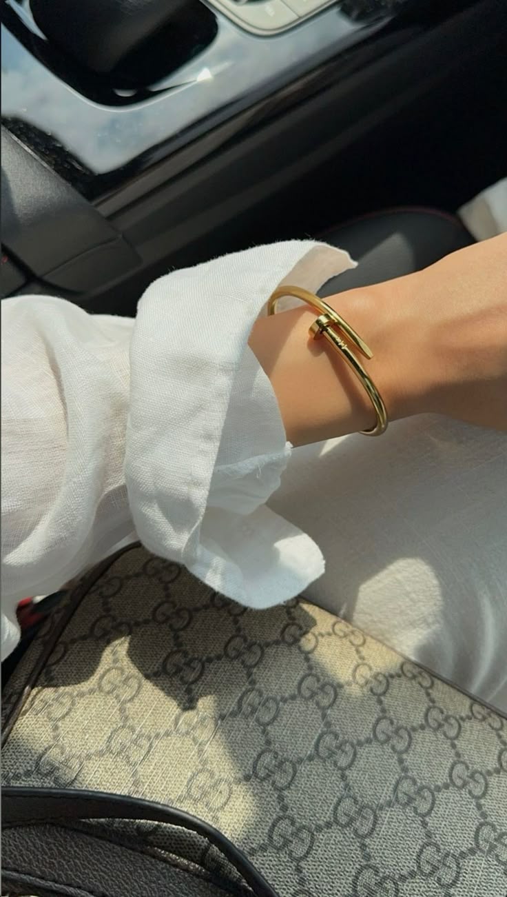 Nail Bangle Bracelet Set - gold bangle worn on wrist