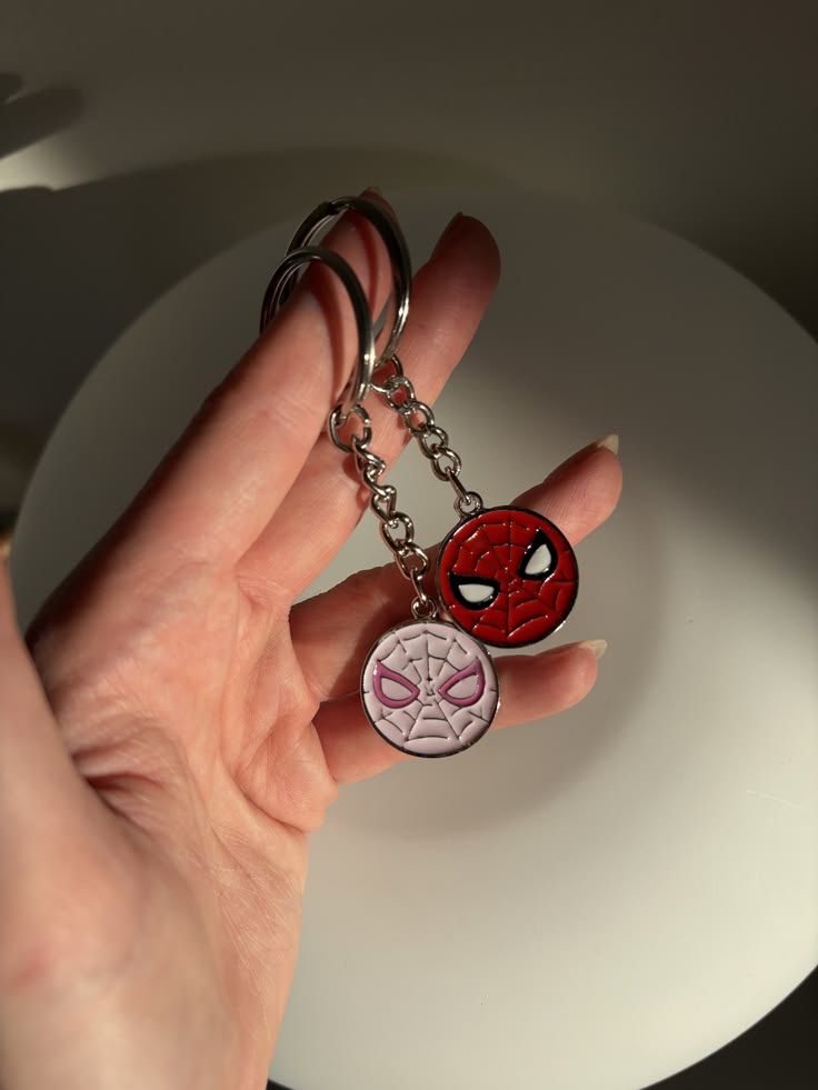 Spider-Man Couple Charm Keychain Set - Red and Pink enamel charms