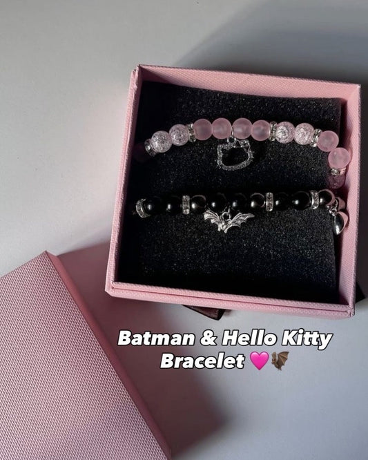 Batman and Hello Kitty bracelet set in pink gift box
