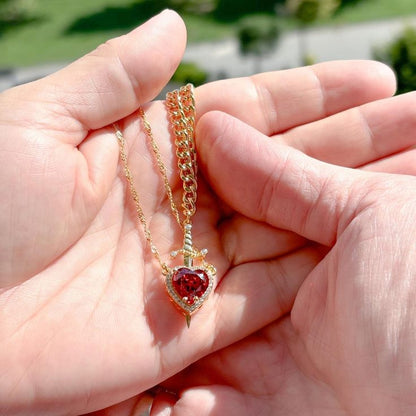Golden Heart & Sword Matching Pendants