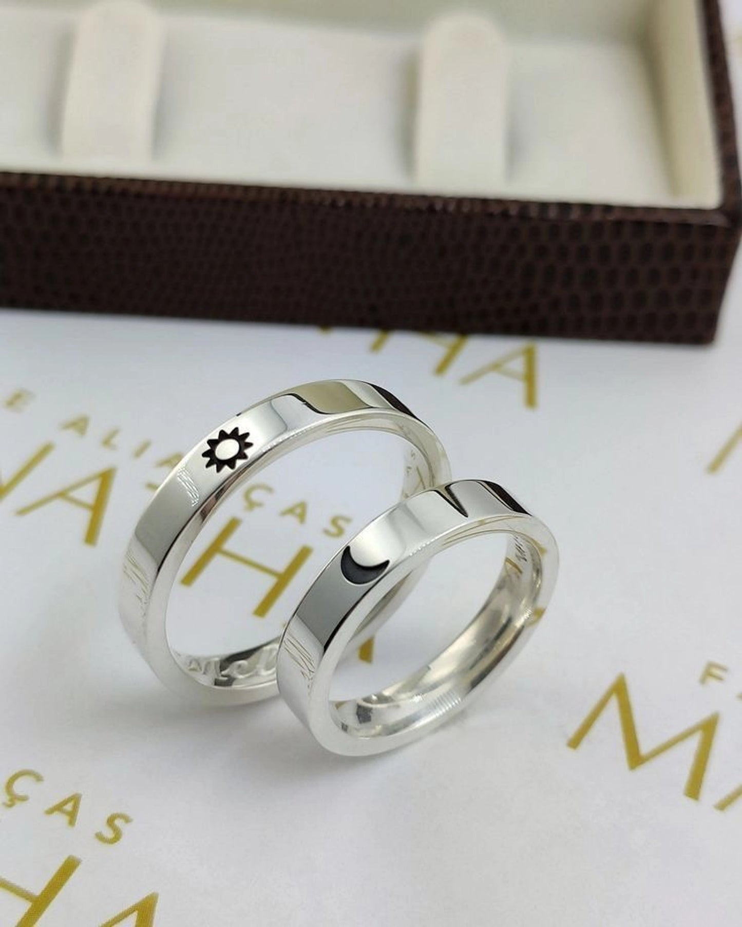 Sun & Moon Silver Plated Promise Rings