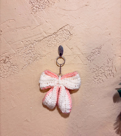 CROCHET BOW KEYCHAIN HANDCRAFTED (white & pink)
