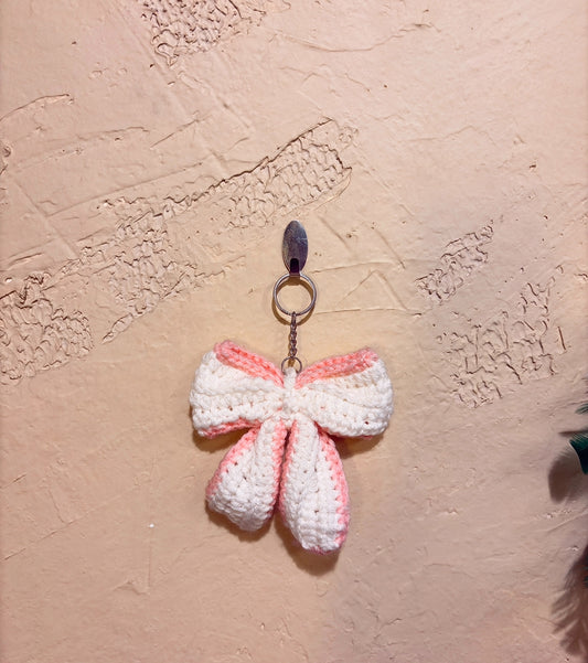 CROCHET BOW KEYCHAIN HANDCRAFTED (white & pink)