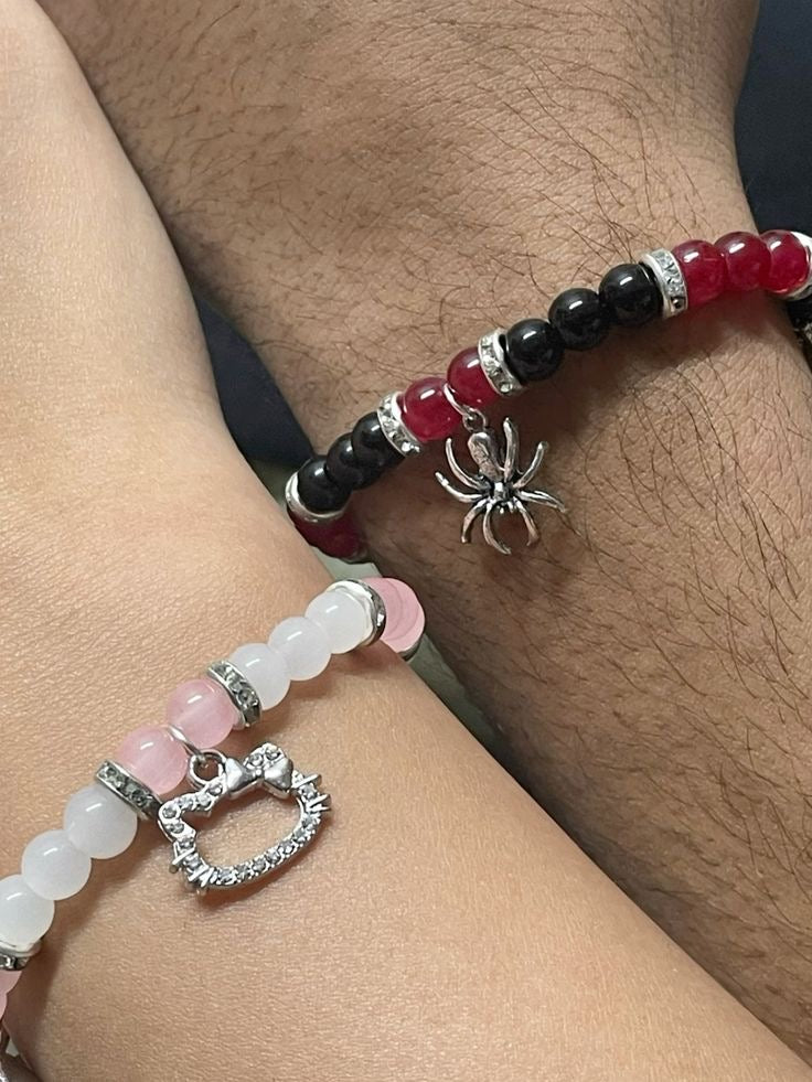 Black & Pink Spiderman Hello kitty Matching Beads Bracelet
