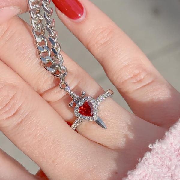 Ashwear Heart & Sword Ring & Bracelet Set