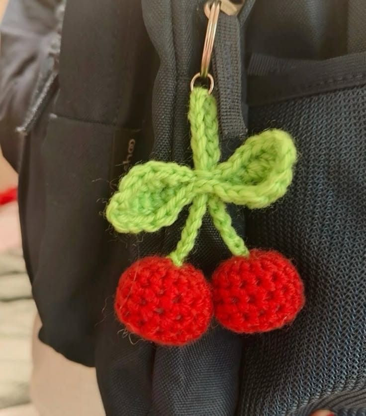 Crochet Cherry Bag Charm