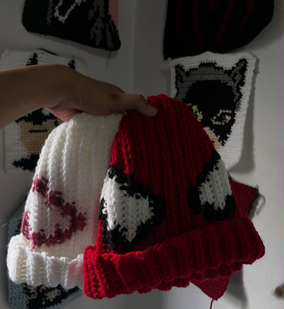 Red spiderman & G-wen Matching Handmade Crochet Beanies set