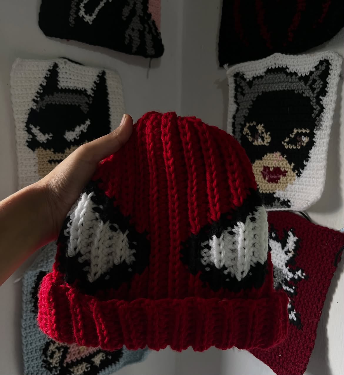 Red spiderman & G-wen Matching Handmade Crochet Beanies set