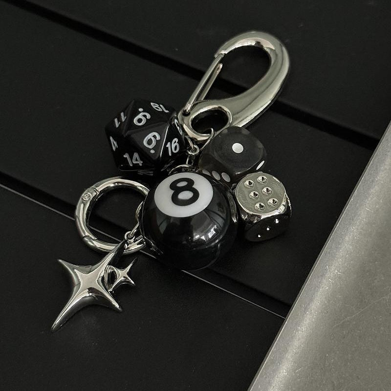 Y2K Style Destiny Dice Keychain With 8 Ball Pendant