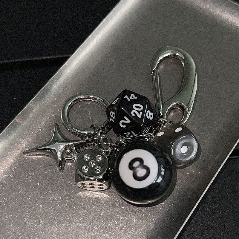 Y2K Style Destiny Dice Keychain With 8 Ball Pendant