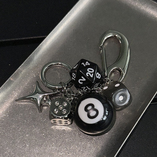 Y2K Style Destiny Dice Keychain With 8 Ball Pendant