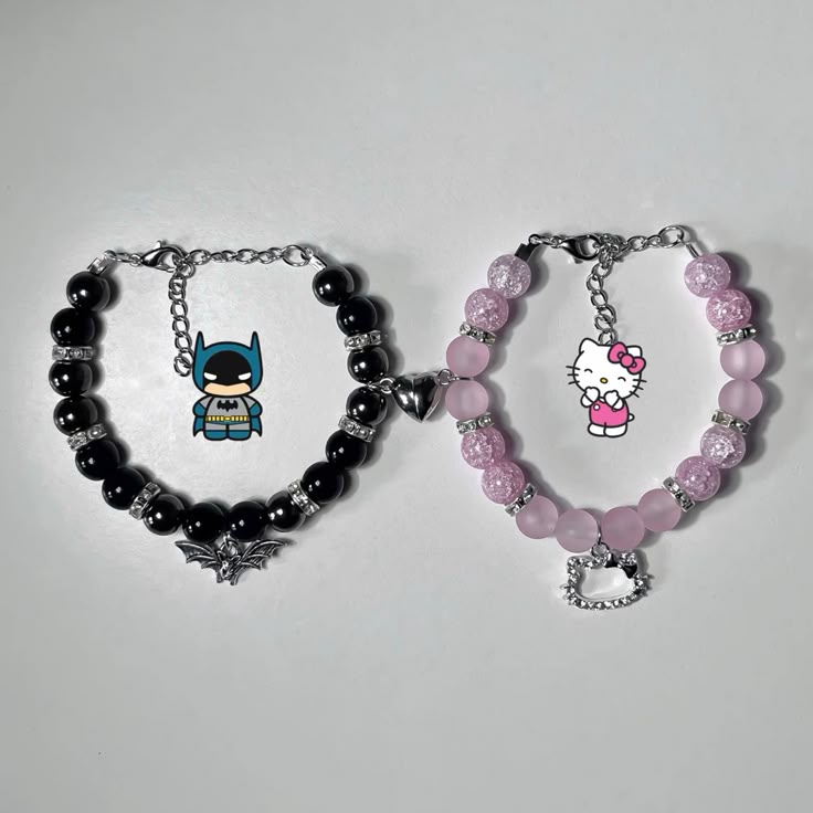 Batman Hello kitty Matching Bracelets with Adjustable Chain