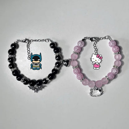 Batman Hello kitty Matching Bracelets with Adjustable Chain